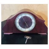 LR - Vintage Wooden Mantel Clock with Key and Chime Movement