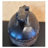 LR - African Tribal Lizard Motif Wood and Woven Lidded Basket Box