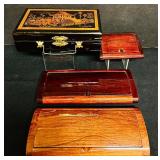 MB - Set of 4 Asian-Inspired Wooden Jewelry and Trinket Boxes with Inlay and Velvet Lining