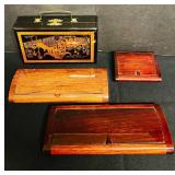 MB - Set of 4 Asian-Inspired Wooden Jewelry and Trinket Boxes with Inlay and Velvet Lining