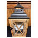 BS - Wood and Glass Lantern with Black Metal Top