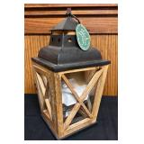 BS - Wood and Glass Lantern with Black Metal Top