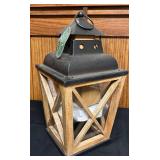 BS - Wood and Glass Lantern with Black Metal Top