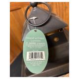 BS - Wood and Glass Lantern with Black Metal Top