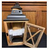 BS - Wood and Glass Lantern with Black Metal Top