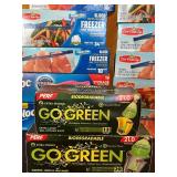 DR - Assorted Food Storage and Trash Bags Collection Including Ziploc, Handi-Wrap, Our Family, Go Green, and More