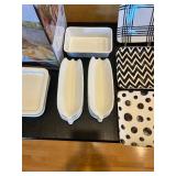 LR - Collection of Over and Back Stoneware Serving Dishes and Decorative Plates