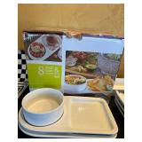 LR - Collection of Over and Back Stoneware Serving Dishes and Decorative Plates