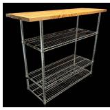 LL  - Metal Wire Shelving Unit with Wooden Top