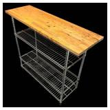 LL  - Metal Wire Shelving Unit with Wooden Top