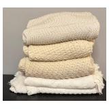 MBC - Collection of 5 Cream-Colored Knit Blankets and Bedspreads