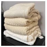 MBC - Collection of 5 Cream-Colored Knit Blankets and Bedspreads
