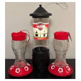 MB - Set of 3 Birdfeeders Including Squirrel Shield and Glass Hummingbird Feeders