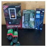 LR - Holiday Window Projector Kit, Outdoor Power Accessories and LED Icicle Lights Bundle