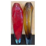 LR - Pair of 14 Inch Art Glass Wall Vases