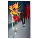 LR - Pair of 14 Inch Art Glass Wall Vases
