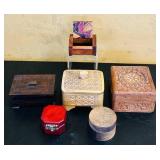LR - Collection of 6 Handcrafted Wooden Boxes Various Shapes and Designs
