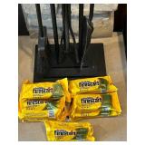 LR - 5-Piece Black Fireplace Tool Set with 6 Duraflame Firestart Packs, 29 Inch Height