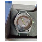 Citizen Eco Drive Watch Men 42mm Silver Tone Black Green Date
