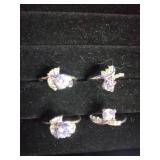 4 Stainless Steel Fashion Rings with CZ Stones - Size 7.5 to 7.75