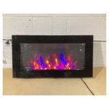 HOMCOM 36" 1450W Electric Wall-Mounted Fireplace with Flame Effect, 7 Color Background Light and Side Light, Black