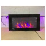 HOMCOM 36" 1450W Electric Wall-Mounted Fireplace with Flame Effect, 7 Color Background Light and Side Light, Black