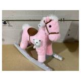 Qaba Kids Plush Ride-On Rocking Horse with Bear Toy, Children Chair with Soft Plush Toy & Fun Realistic Sounds, Pink