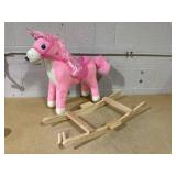 Qaba Kids Rocking Horse, Ride on Unicorn with Wooden Base, Tail Wag & Sounds for Toddlers 3-6 Years Old, Pink