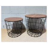 HOMCOM End Tables Set of 2, Nesting Tables with Storage, Round Accent Side Tables with Removable Top for Living Room, Black/ Brown