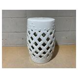 Outsunny 13" x 18" Ceramic Garden Stool with Woven Lattice Design & Glazed Strong Materials Decorative Outdoor Stool, White