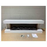 COSTWAY 3-Sided View Electric Fireplace with Floating Mantel 32-inch Wide, 750/1500W Wall Mount 18-inch Fireplace with Remote Control, 12-Color Dimmable Flame & Ambient Light, 8H Timer, White