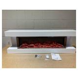 COSTWAY 3-Sided View Electric Fireplace with Floating Mantel 32-inch Wide, 750/1500W Wall Mount 18-inch Fireplace with Remote Control, 12-Color Dimmable Flame & Ambient Light, 8H Timer, White