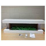 COSTWAY 3-Sided View Electric Fireplace with Floating Mantel 32-inch Wide, 750/1500W Wall Mount 18-inch Fireplace with Remote Control, 12-Color Dimmable Flame & Ambient Light, 8H Timer, White