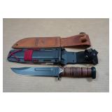 Ka-Bar Dogs Head Fighting Knife with Scabbard and Leather Sheath