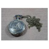 Vintage Style Bronze Wolf Head Pocket Watch with 18" Chain