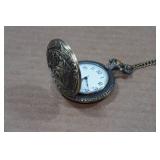 Vintage Style Bronze Wolf Head Pocket Watch with 18" Chain