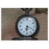 Vintage Style Bronze Wolf Head Pocket Watch with 18" Chain
