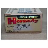 25 Hornady Critical Defense .380 Auto 90 Gr FTX Ammo