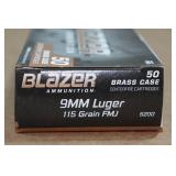 50 CCI Blazer Brass 9mm Luger 115 Gr FMJ Ammo