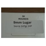 50 9mm Luger 147 Gr Sierra HP Ammo