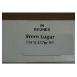 50 9mm Luger 147 Gr Sierra HP Ammo