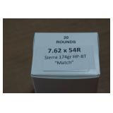 20 7.62 x 54R 174 Gr Sierra HP BT Match Ammo