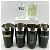 Barware Set - Matte Black Stainless Steel Tumblers & Clear Highball Glasses- 3 sets of each - NIB