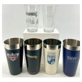 Logo Stainless Steel Tumblers & Branded Glasses- 3 sets of each- NIB
