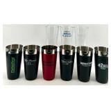 Brand-Logo Tumbler Set - Black Stainless Steel Tumblers & Clear Glasses, 2 sets of each - NIB