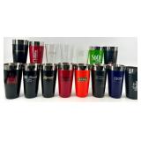 12 Branded Insulated Tumblers and 3 Clear glasses - Assorted Liquor Logos - NIB