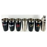 Branded Stainless Steel Tumblers & Cocktail Shaker - Assorted Liquor Logos- 15 Total - New
