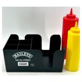 9 Assorted plastic napkin holders and 9 condiment bottles - New