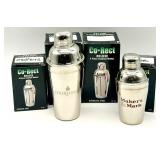 Barware Lot: Co-Rect Deluxe Stainless Steel 3-Piece Cocktail Shaker & Branded Hip Flasks and Other Bar Items