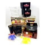 Two Co-Rect On The Rocks Ice Cooled Condiment Holders and Azteca de Oro Ice Bucket and Mixed Barware